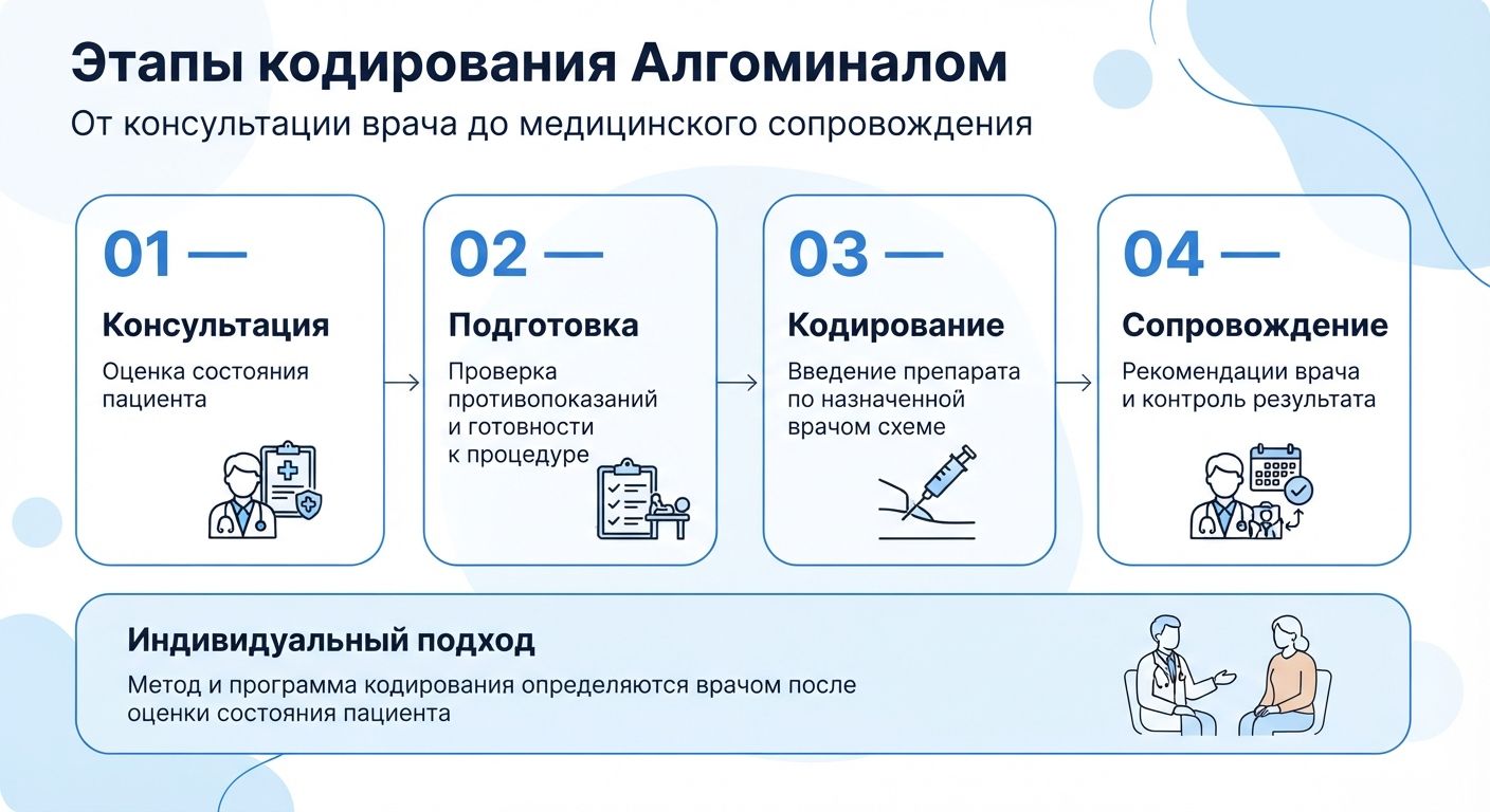 Кодирование препаратом «Алгоминал» в Рубежном инфографика